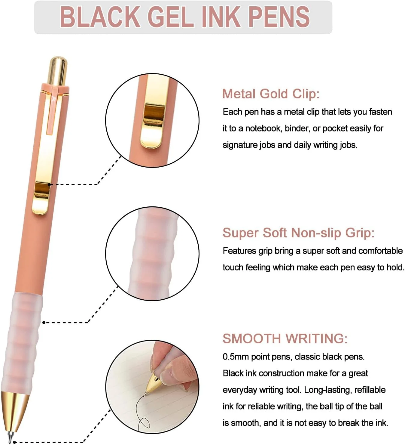 Linbsunne Gel Pens Black Ink Pen 0.5mm fine Point