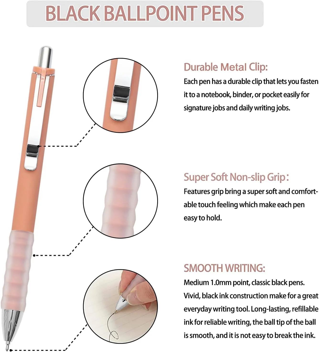 Linbsunne Ballpoint Pens Black Medium Point 1mm Pen with