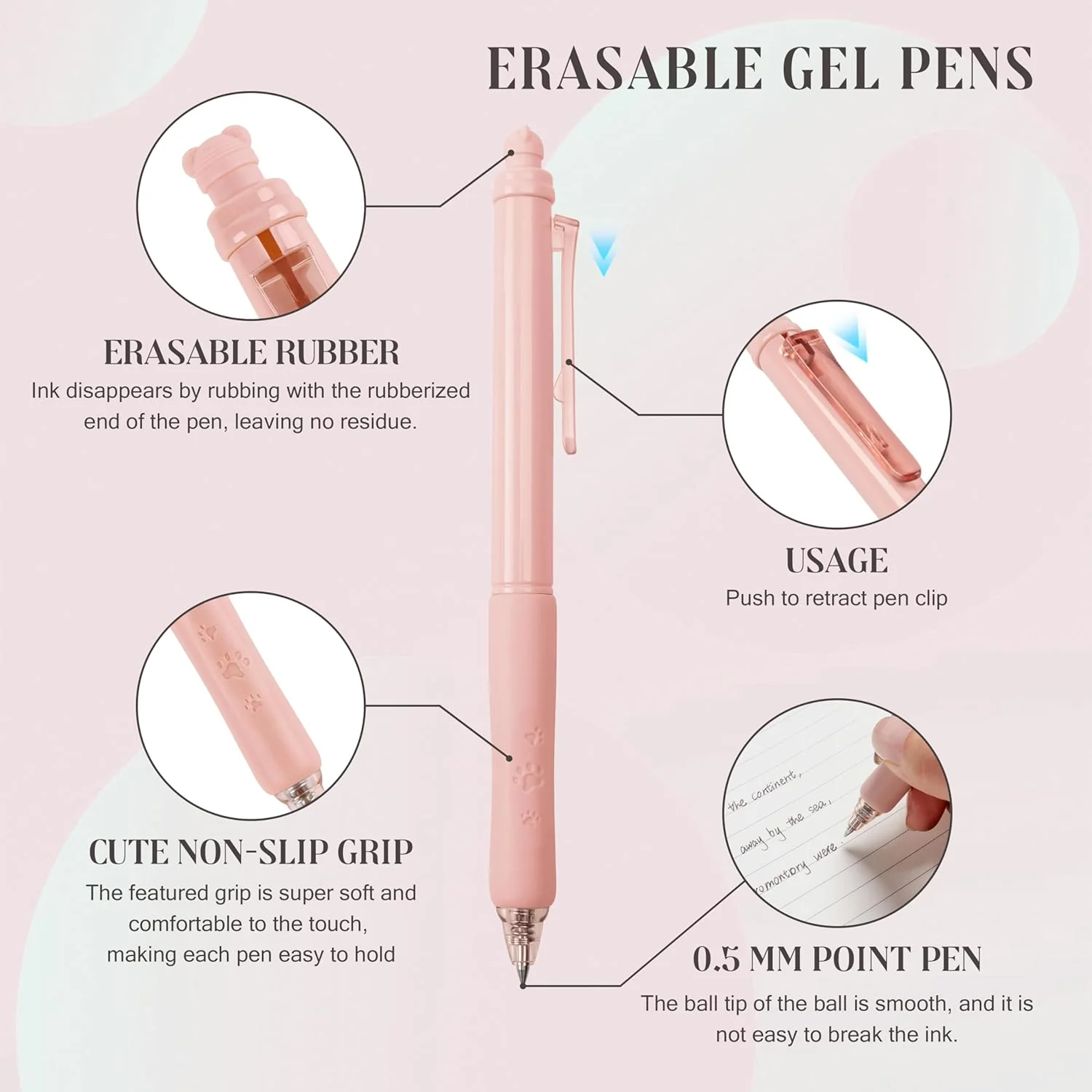 Linbsunne Erasable Pens 0.5mm Gel Ink Pens for School