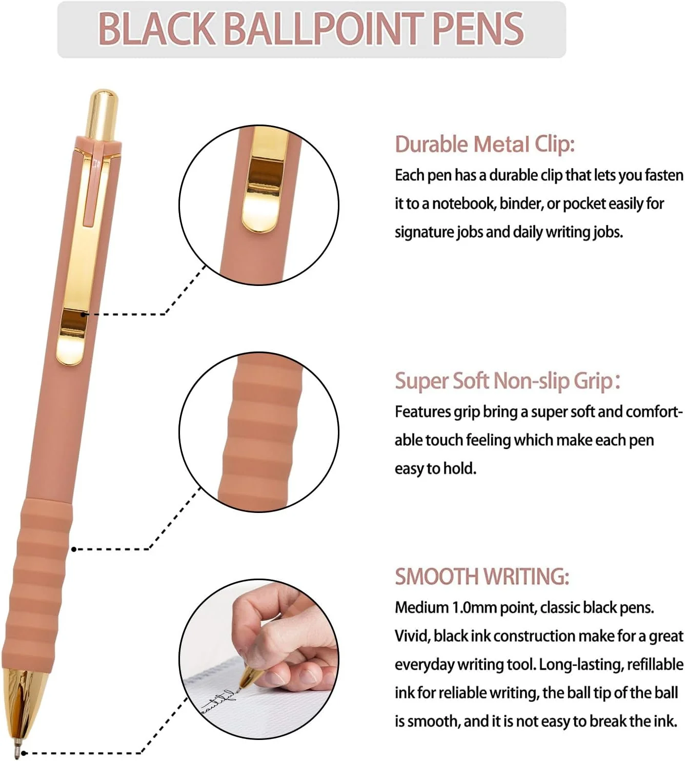 Linbsunne Ballpoint Pens Black Medium Point 1mm with Super