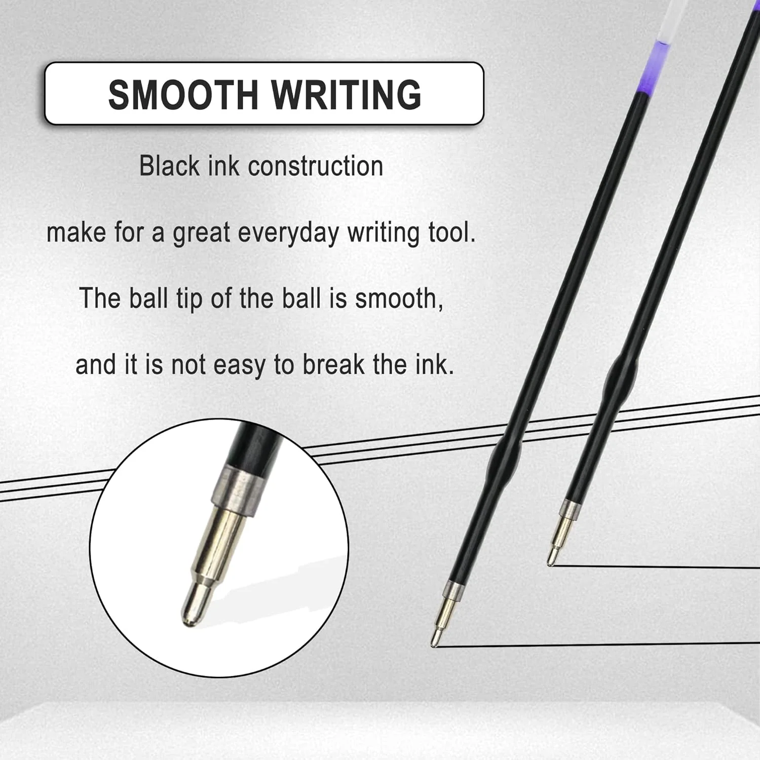 Linbsunne 50 Pieces Ballpoint Refills Medium Point 1mm Black