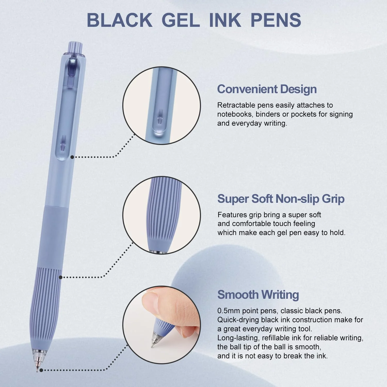 Linbsunne Gel Pens Black Ink Pens for Office 0.5mm