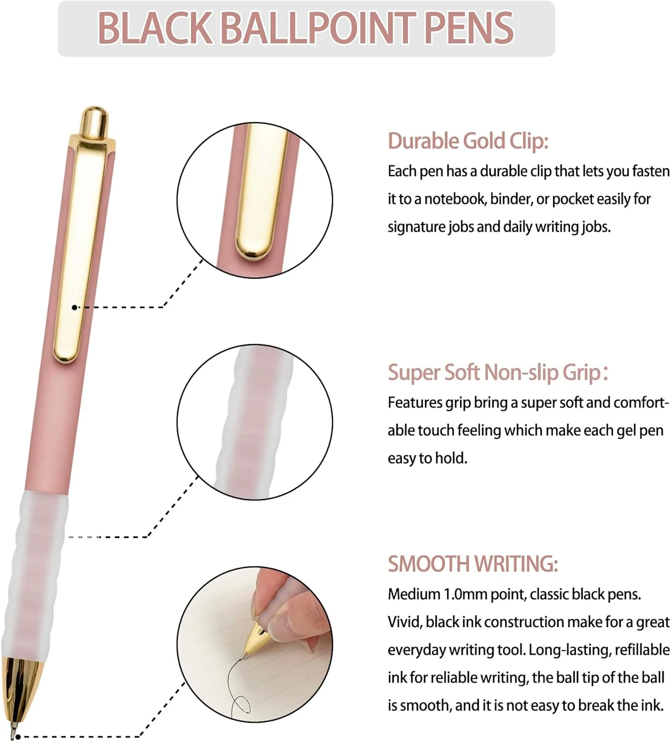 Linbsunne Ballpoint Pens Black Medium Point 1mm Pen with