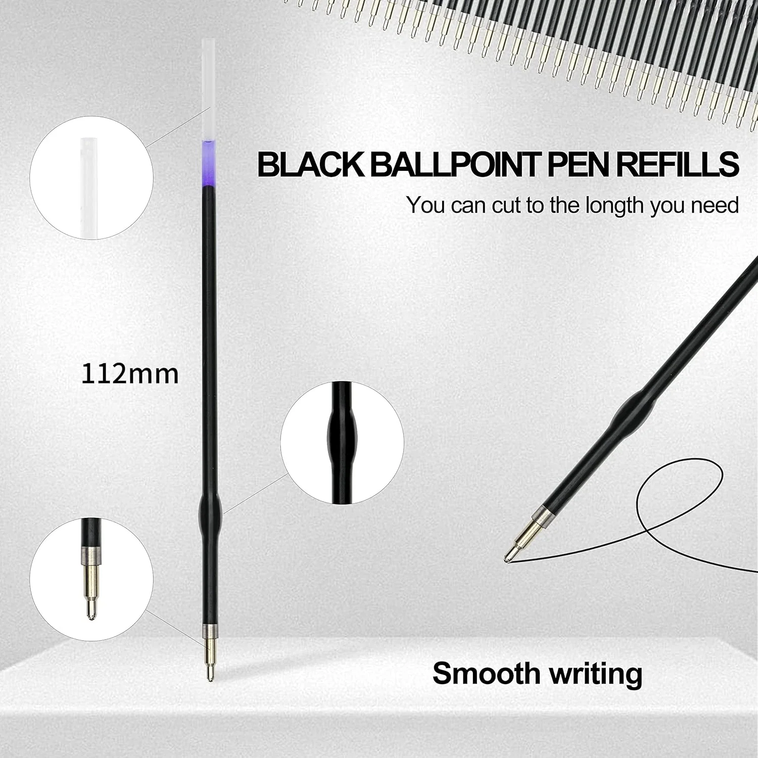 Linbsunne 50 Pieces Ballpoint Refills Medium Point 1mm Black