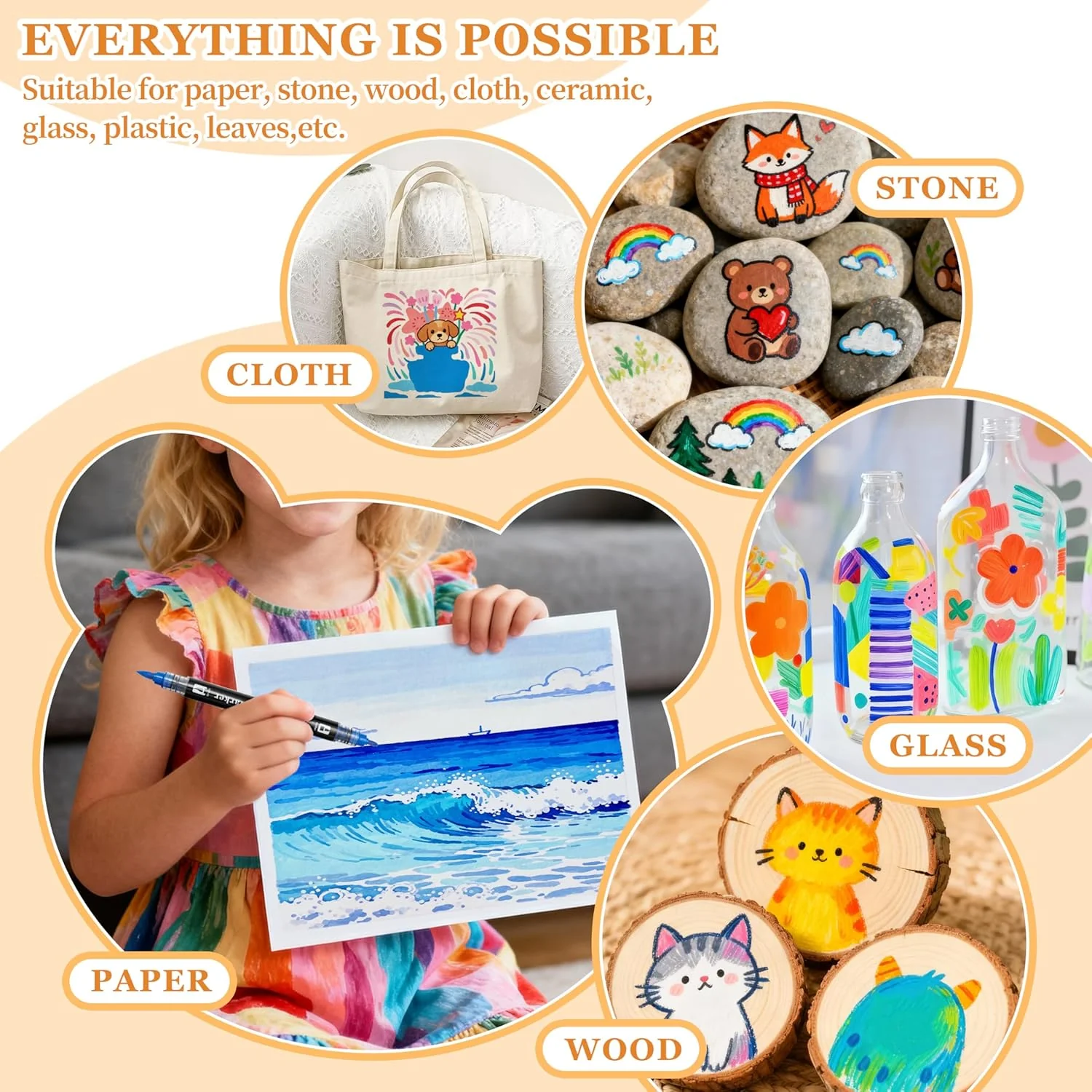 Linbsunne 48 Colors Markers Dual Tip Art Marker Set