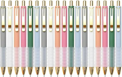 Linbsunne Soft Grip Ballpoint Pens 1.0 mm, Gold Clip, 18 Pack