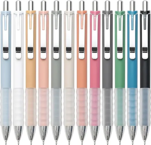 Linbsunne Soft Grip Ballpoint Pens 1.0 mm, Silver Clip, 12 Pack