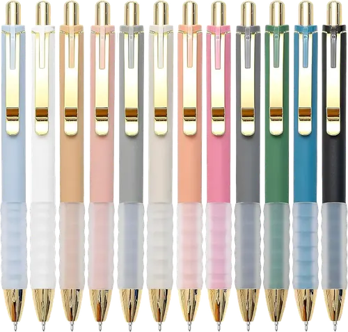 Linbsunne Soft Grip Ballpoint Pens 1.0 mm, Gold Clip, 12 Pack