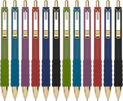 Linbsunne Soft Grip Ballpoint Pens 1.0 mm, Vintage Colours, 12 Pack