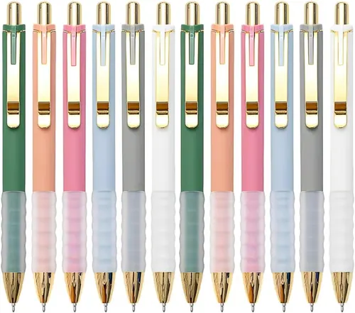 Linbsunne Soft Grip Ballpoint Pens 1.0 mm, Gold Clip, 2 × 6 Pack