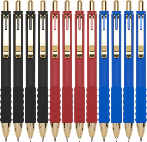 Linbsunne Soft Grip Ballpoint Pens 1.0 mm, Blue, Black and Red Ink, 12 Pack